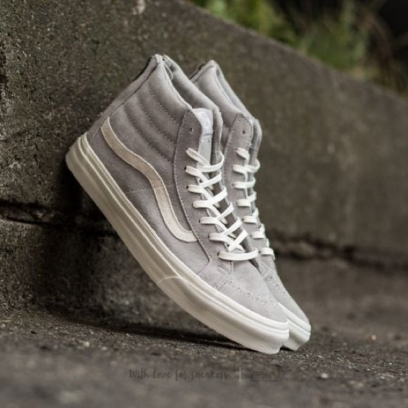 Vans Off The Wall Sneakers Kids 11 Light Gray Suede Hi Top Sk8 Back Zip - Picture 1 of 9
